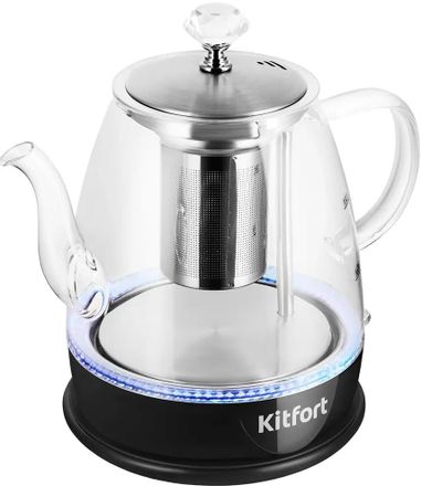 Чайник электрический KitFort КТ-6795, 1л, стекло/металл/пластик