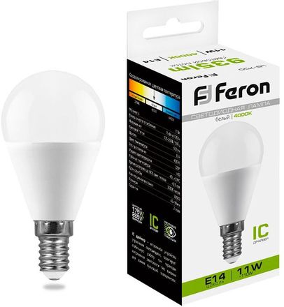 Упаковка ламп LED FERON E14,  шар, 11Вт, LB-750, 10 шт. [25947-10]