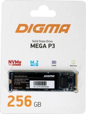 SSD накопитель Digma Mega P3 DGSM3256GP33T 256ГБ, M.2 2280, PCIe 3.0 x4,  NVMe,  M.2,  rtl