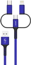 Изображение товара Кабель зарядный PERO DC-06 Lightning USB Type-C micro USB 1м оплетка синий