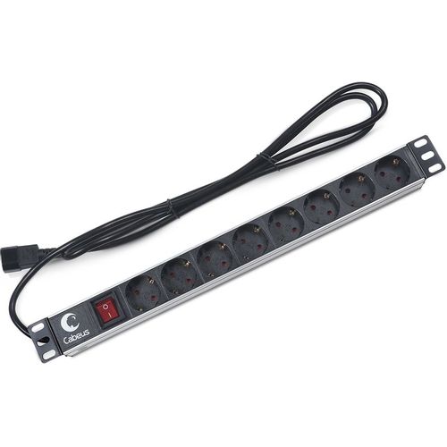 Блок распределения питания CABEUS PDU-8P-2IEC, горизонт.размещ., SchukoХ8, Тип вход. тока 10A, 2м