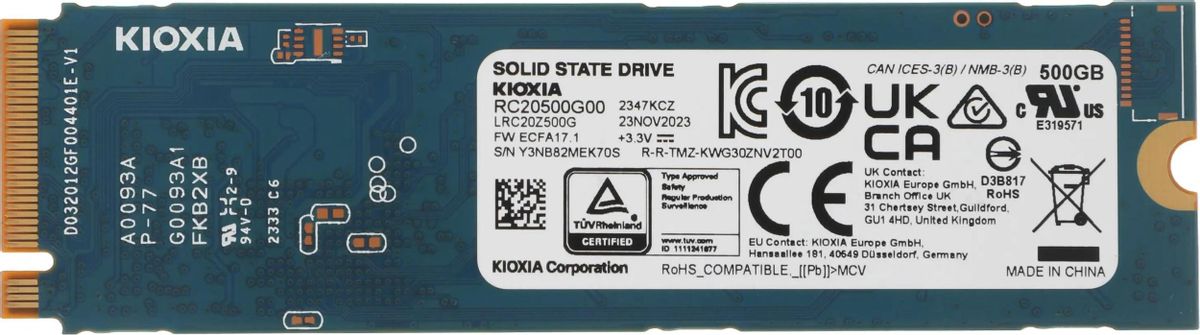 SSD накопитель Toshiba Kioxia Exceria LRC20Z500GG8 500ГБ, M.2 2280