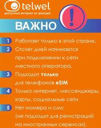 eSim-карта TELWEL Travel пакет Турция 5Гб 30 дней