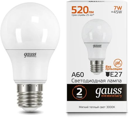 Упаковка ламп LED GAUSS E27,  груша, 7Вт, 10 шт. [23217a]