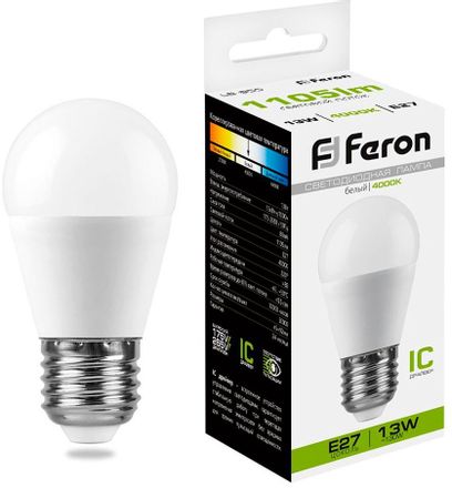 Упаковка ламп LED FERON E27,  шар, 13Вт, LB-950, 10 шт. [38105-10]