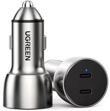 Изображение товара Автомобильное зарядное устройство UGREEN CD213,  2xUSB-C, 36Вт, 3A, серый [70594]
