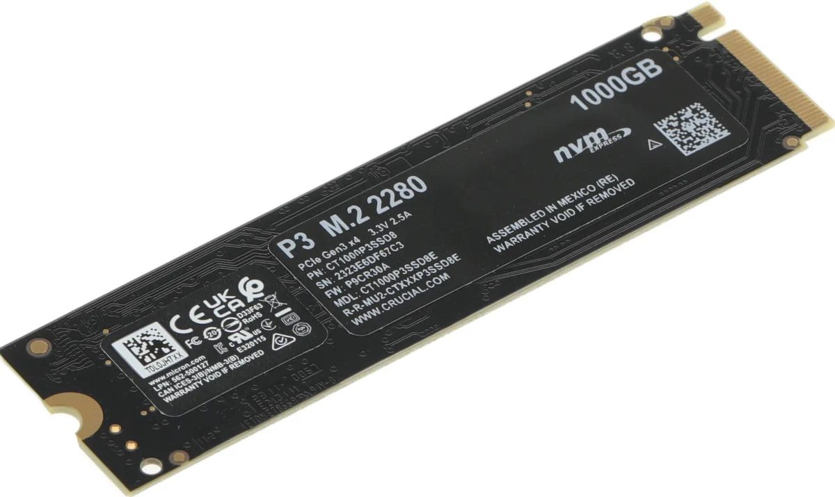 SSD накопитель Crucial P3 CT1000P3SSD8 1ТБ, M.2 2280, PCIe 3.0 x4