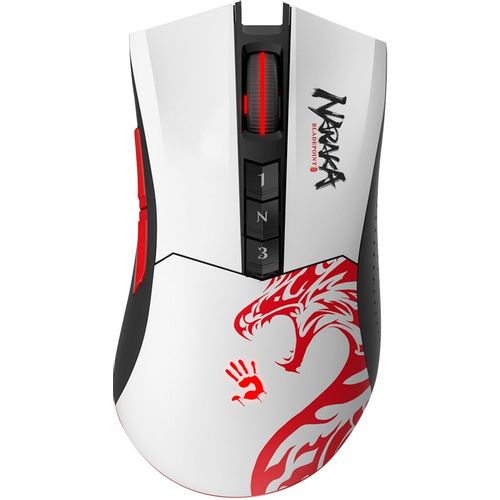 Мышь беспроводная A4TECH Bloody R90 Plus Naraka, игровая, радио, оптическая, USB, 5000dpi, белый и рисунок