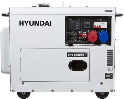 Дизельный генератор Hyundai DHY 8500SE-T, 380/220/12 В, 7.2кВт, на колёсах с АКБ