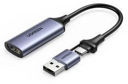 Изображение товара Кабель аудио-видео UGREEN CM489,  HDMI (m) -  USB Type-A (f),  0.1м, серый [40189]