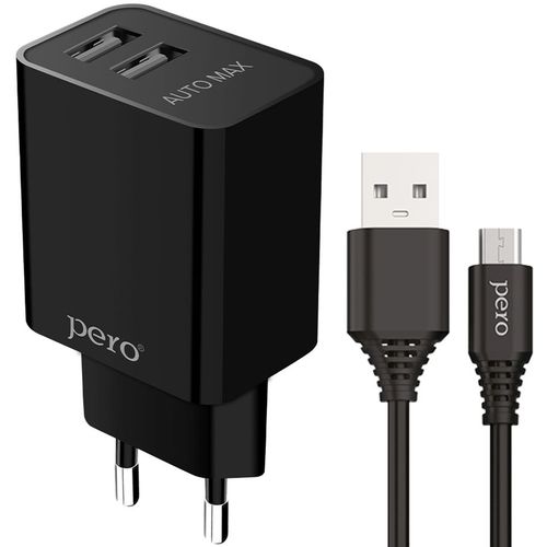 Сетевое зарядное устройство PERO TC02, 2xUSB-A, microUSB, 10.5Вт, 2.1A, черный [тс02bl2am]