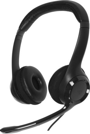 Гарнитура Logitech H390,  для контактных центров, накладные,  USB, черный [981-001578]