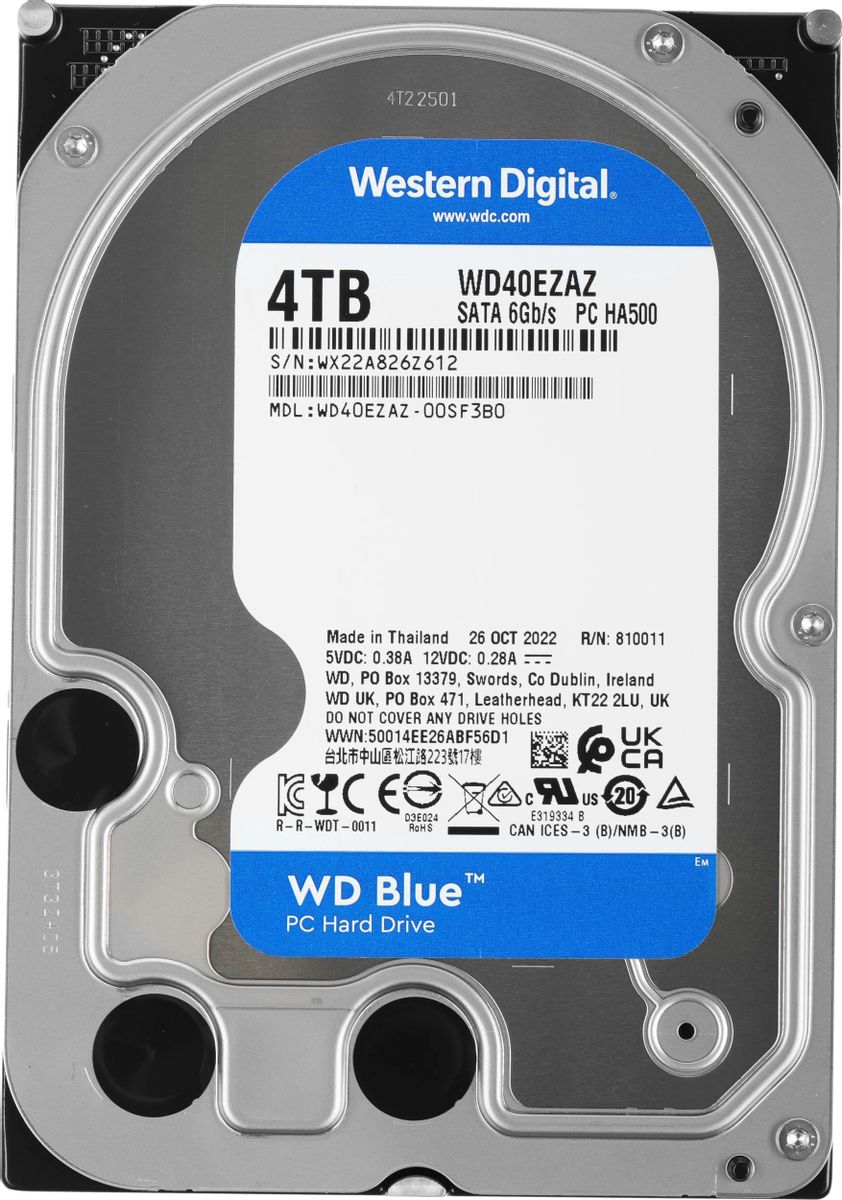 Жесткий диск WD Blue WD40EZAZ, 4ТБ, HDD, SATA III, 3.5