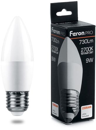 Упаковка ламп LED FERON E27,  свеча, 9Вт, LB-1309, 10 шт. [38062-10]