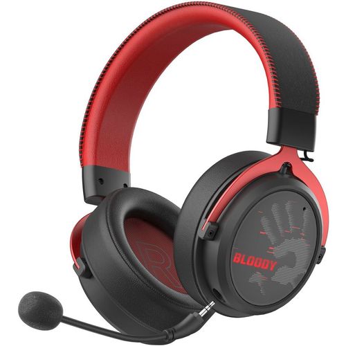Гарнитура игровая A4TECH Bloody MR590 Sports, для компьютера и игровых консолей, мониторные, Bluetooth/радио/3,5 мм, красный / черный [mr590+ wired/sport red]