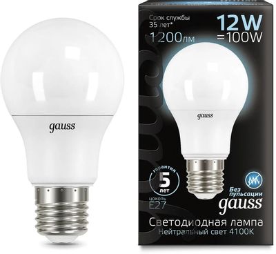 Упаковка ламп LED GAUSS E27,  шар, 12Вт, A60, 10 шт. [102502212]
