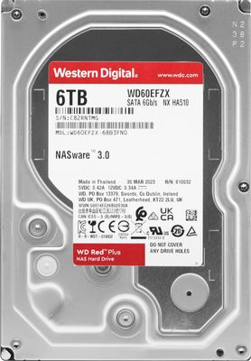 Жесткий диск WD Red Plus WD60EFZX,  6ТБ,  HDD,  SATA III,  3.5"