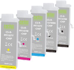 Картридж упаковка 5 шт. Cactus CS-R-PFI107SET-CHIP, черный / черный матовый / голубой / желтый / пурпурный