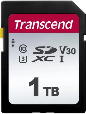 Карта памяти SDXC UHS-I U3 Transcend 300S 1024 ГБ, 100 МБ/с, Class 10, TS1TSDC300S,  1 шт., без адаптера
