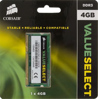 Оперативная память Corsair CMSO4GX3M1A1333C9 DDR3 -  1x 4ГБ 1333МГц, для ноутбуков (SO-DIMM),  Ret