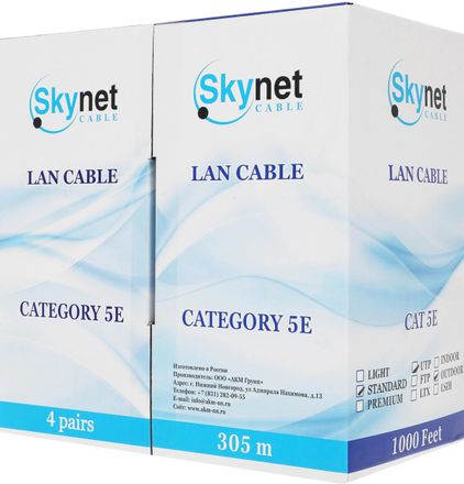 Кабель SKYNET CSS-UTP-4-CU-OUT UTP, кат.5E, 305м, 4 пары, 0.46мм,  медь,  одножильный,  черный