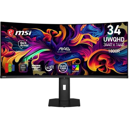 34″ Монитор MSI Mag 341CQP QD-OLED X28, 3440×1440, QD OLED, 280Гц, 2хHDMI, 1хDP, изогнутый, черный [9s6-3de39t-012]