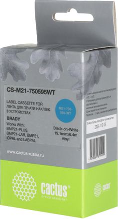 Картридж Cactus CS-M21-750595WT, 19.1мм,  черный шрифт, белый фон,  6.4м, CS-M21-750595WT