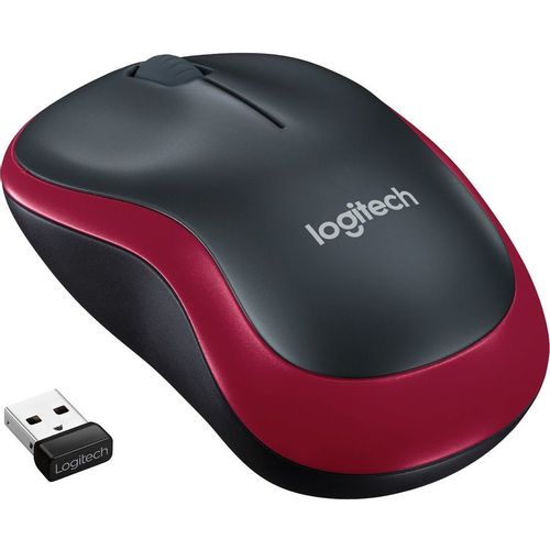 Мышь беспроводная Logitech M185, радио, оптическая, USB, 1000dpi, черный и красный [910-002633]