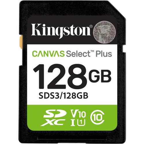 Карта памяти SDXC UHS-I U1 Kingston Canvas Select Plus 128 ГБ, 150 МБ/с, Class 10, SDS3/128GB, 1 шт., без адаптера