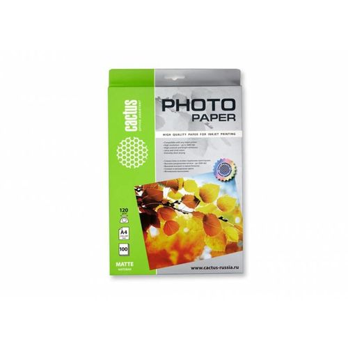 Фотобумага Cactus CS-MA4120100, A4, для струйной печати, 100л, 120г/м2, белый, покрытие матовое