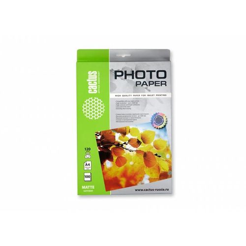 Фотобумага Cactus CS-MA4120100, A4, для струйной печати, 100л, 120г/м2, белый, покрытие матовое