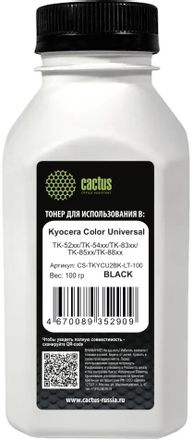 Тонер Cactus CS-TKYCU2BK-LT-100, для Kyocera Color Universal TK-52xx/TK-54xx/TK-83xx/TK-85xx/TK-88xx, черный, 100грамм, флакон