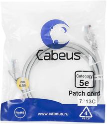 Патч-корд CABEUS вилка RJ-45, вилка RJ-45, кат.5E, ПВХ, 2м, серый