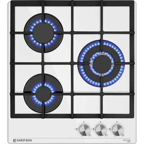 Газовая варочная панель MEFERI Glass Power MGH453, 3 конфорки, закаленное стекло, белый — цена и наличие Газовая варочная панель MEFERI Glass Power MGH453, 3 конфорки, закаленное стекло, белый