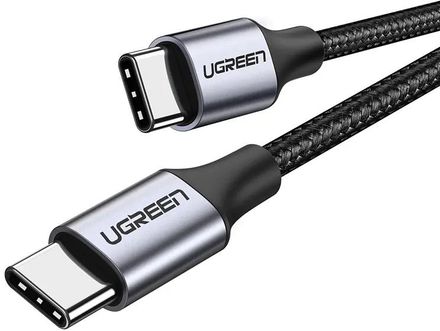 Кабель UGREEN US261,  USB Type-C (m) -  USB Type-C (m),  2м,  3A,  серый / черный [50152]