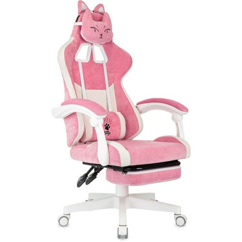 Кресло игровое KNIGHT Kitty/F W, ткань, до 120кг, механизм наклона спинки, шарнирные подлокотники, розовый/белый