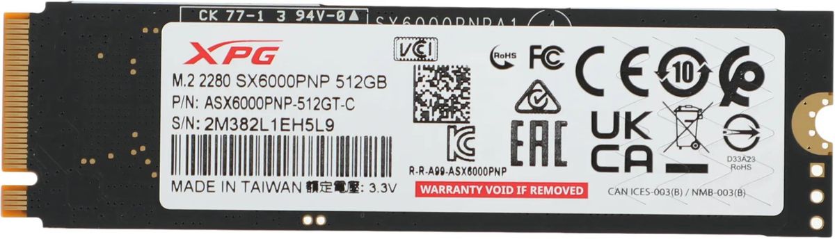 SSD накопитель A-Data XPG SX6000 Pro ASX6000PNP-512GT-C 512ГБ, M.2