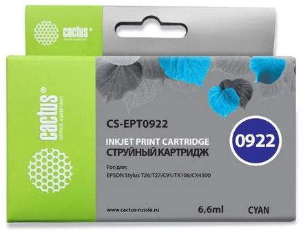 Картридж Cactus CS-EPT0922, T0922, голубой / CS-EPT0922