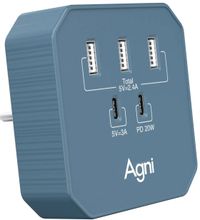 Изображение товара Сетевое зарядное устройство AGNI TP-WB2U3E 20Вт с 3 USB-A и 2 USB-C для быстрой зарядки