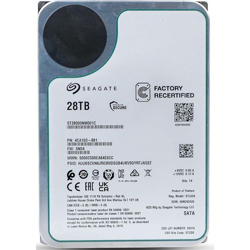 Жесткий диск Seagate Exos ST28000NM001C, Factory Recertified, 28ТБ, HDD, SATA III, 3.5″, 7200об/мин