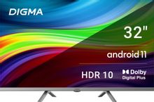 32" Телевизор Digma DM-LED32SBB39, HD, темно-серебристый, СМАРТ ТВ, Android