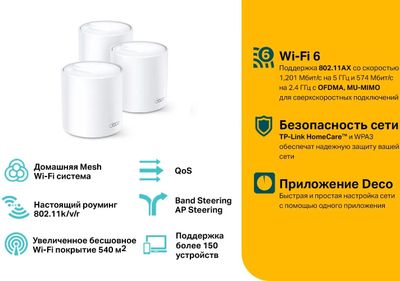 Бесшовный Mesh роутер TP-LINK Deco X20 (3-PACK), Wi-Fi 6