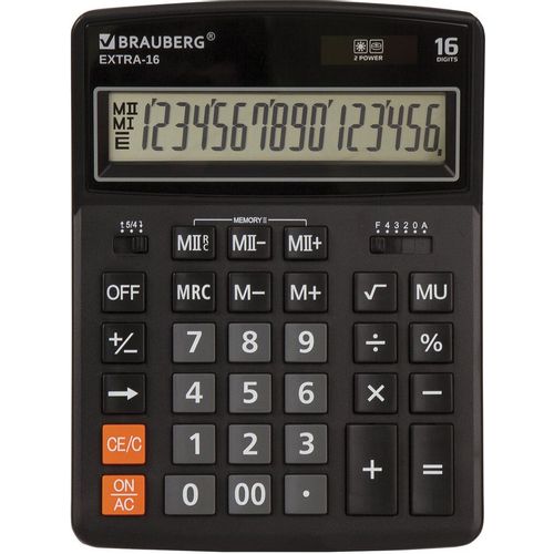 Калькулятор BRAUBERG Extra, 16-разрядный, черный