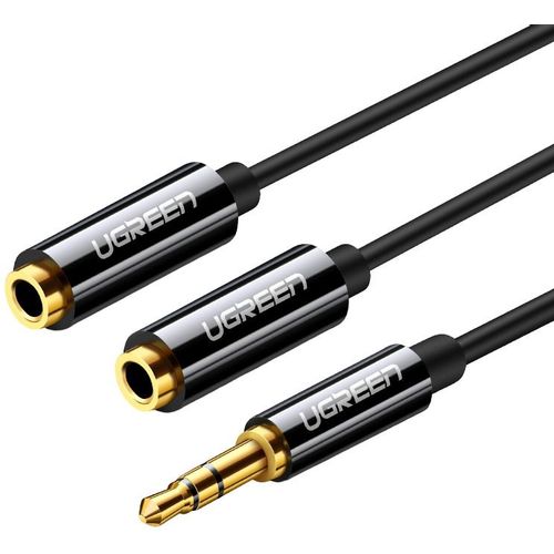 Кабель аудио UGREEN AV134, Jack 3.5 (m) - 2xJack 3.5 (f), 0.2м, черный [20816]