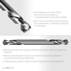 Набор сверл Зубр 29627-3.2, по металлу, 3.2мм, цилиндрический