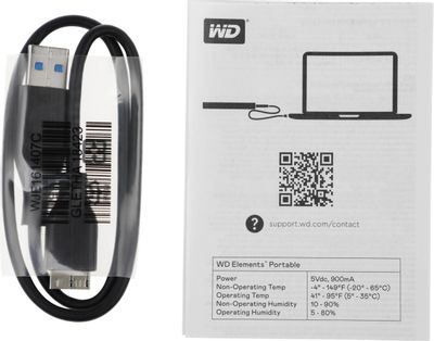 Внешний диск HDD WD Elements Portable WDBU6Y0020BBK-WESN, 2ТБ, черный ...