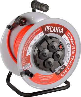 Удлинитель силовой Ресанта СУ-3х1,5-30/3, розеток 4шт, 3x1.5 кв.мм, 30м ...