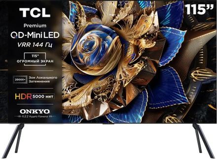 115" Телевизор TCL 115X955 QD-Mini LED QLED, 4K Ultra HD, СМАРТ ТВ, Google TV, черный