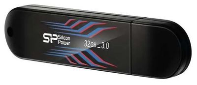 Флешка USB Silicon Power Blaze B10 32ГБ, USB3.0, черный и синий [sp032gbuf3b10v1b]