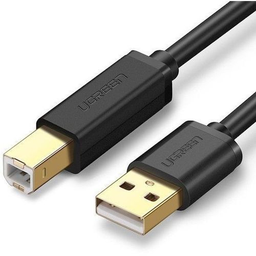 Кабель UGREEN US135, USB 2.0 A(m) (прямой) — USB 2.0 B (m) (прямой), GOLD , ферритовый фильтр , круглое, 3м, черный [10351]